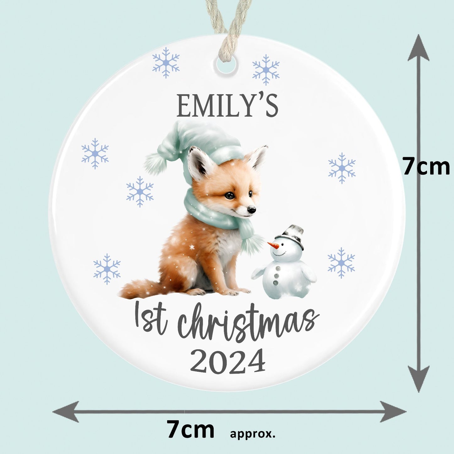 personalised babys first christmas ornament ceramic fox snowman
