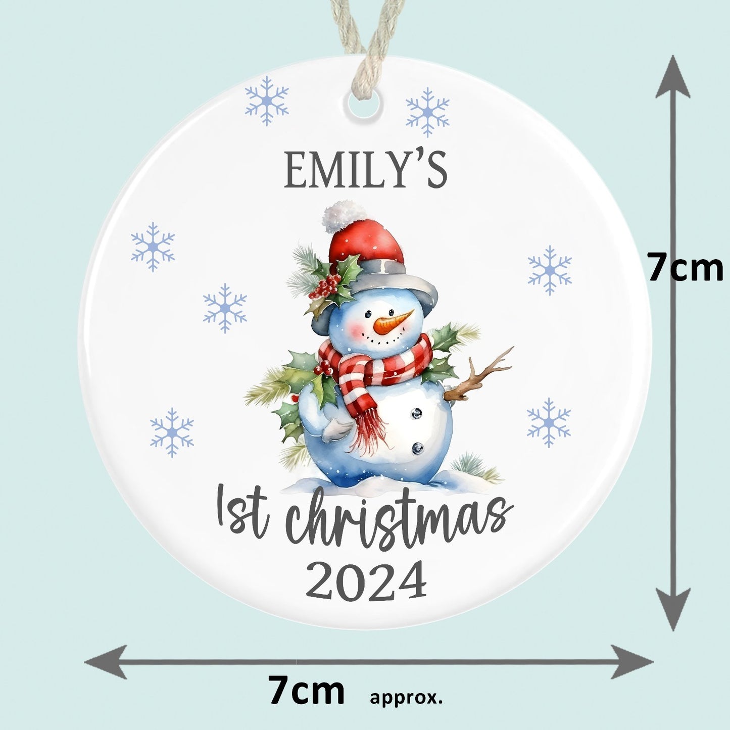personalised babys first christmas ornament ceramic snowman