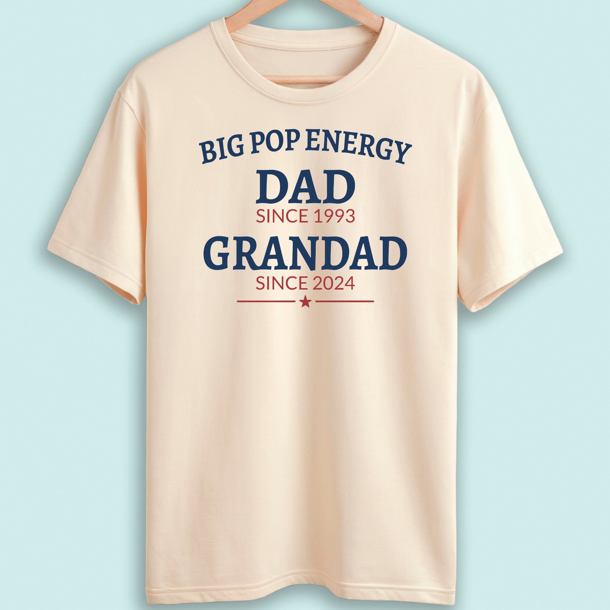 Personalised Dad and Grandad T-Shirt Big Pop Energy - Natural