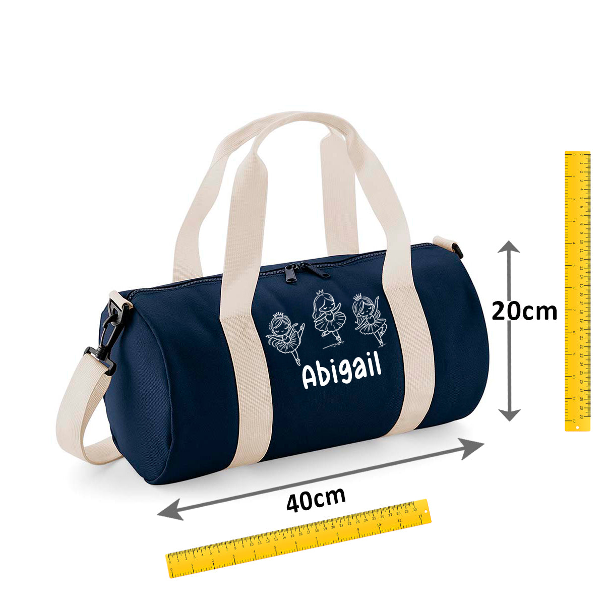 Personalised Ballet Dance Bag, Mini Barrel, Navy