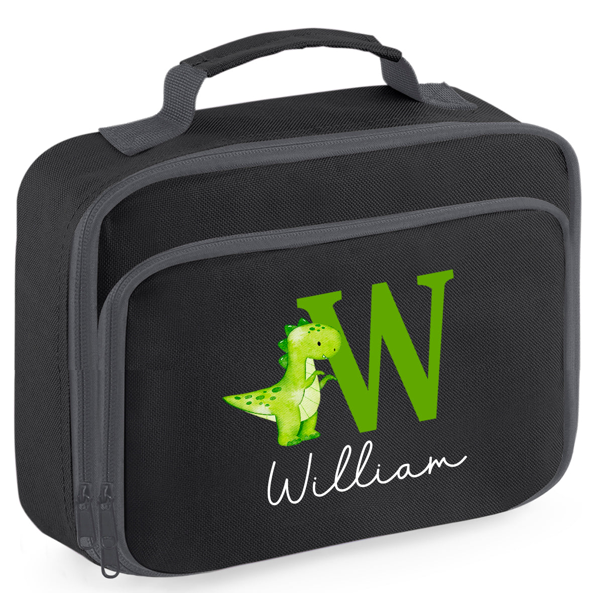 Personalised Lunch Bag, Green Dinosaur Design with Name