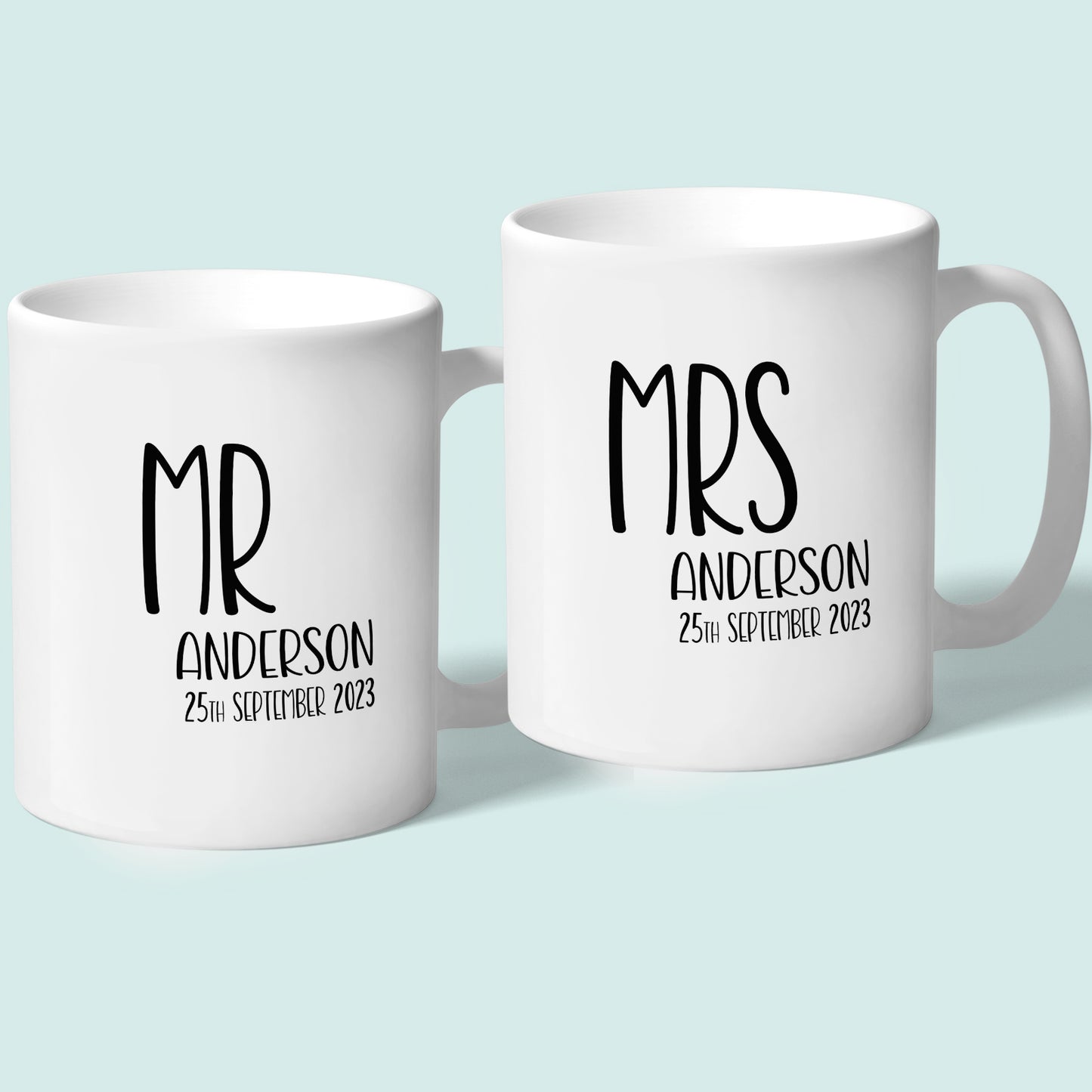 Personalised Mr and Mrs Mugs with Name and Date for Wedding