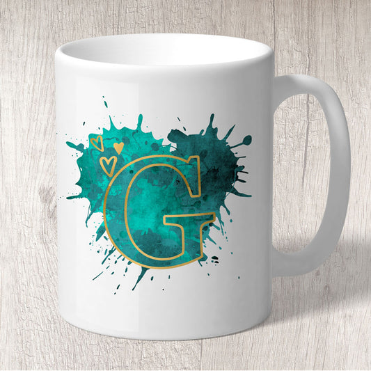 A to Z Alphabet Mug Gold Initial on Green
