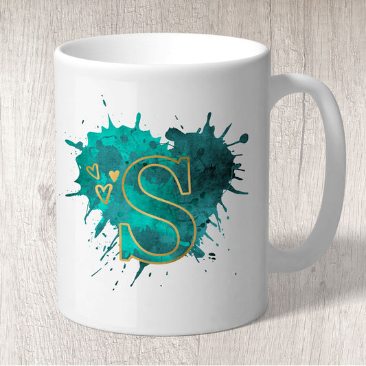 A to Z Alphabet Mug Gold Initial on Green