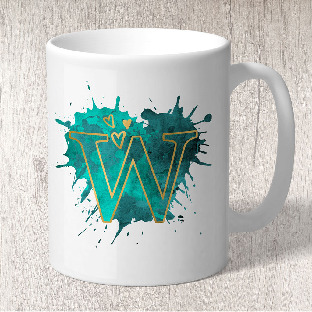 A to Z Alphabet Mug Gold Initial on Green