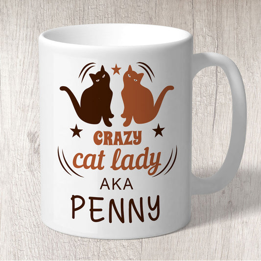 Crazy Cat Lady AKA (name) Mug Choc & Rust Colour