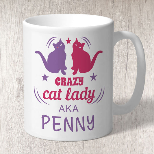 Crazy Cat Lady AKA (name) Mug Pink & Purple Colour