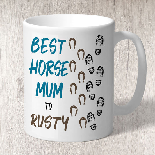 Best Horse Mum Footprints & Horseshoe to (horse/s names) Mug