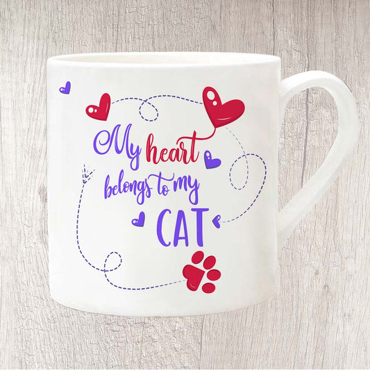 My Heart Belongs To My Cat Fine China Mug 13oz (Indigo)
