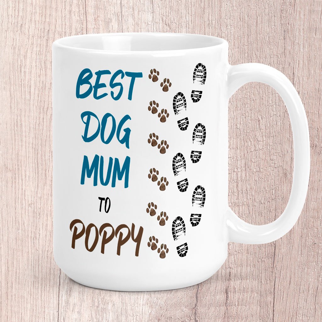 Large Best Dog Mum Footprints & Paw Prints to (dog/s names) Mug
