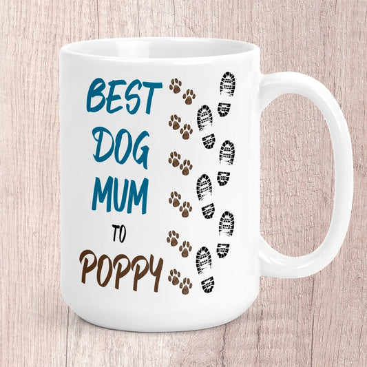 Large Best Dog Mum Footprints & Paw Prints to (dog/s names) Mug