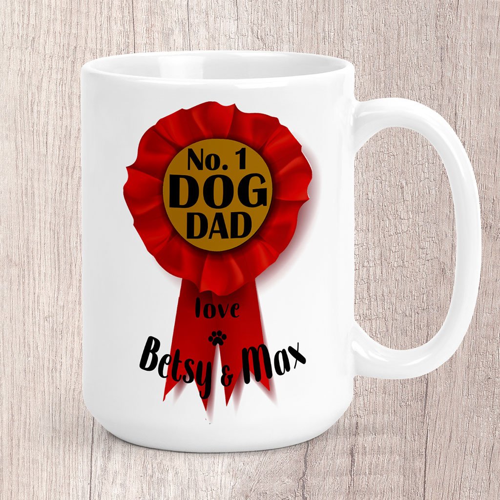 Large No. 1 Dog Dad Rosette Personalised with Dog Name/s Mug