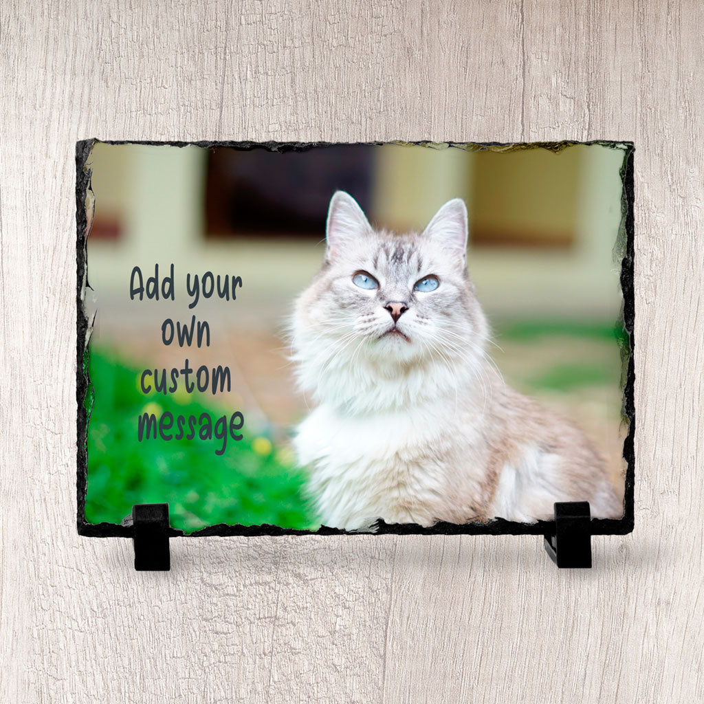 Cat Photo on Slate with Personalised Message