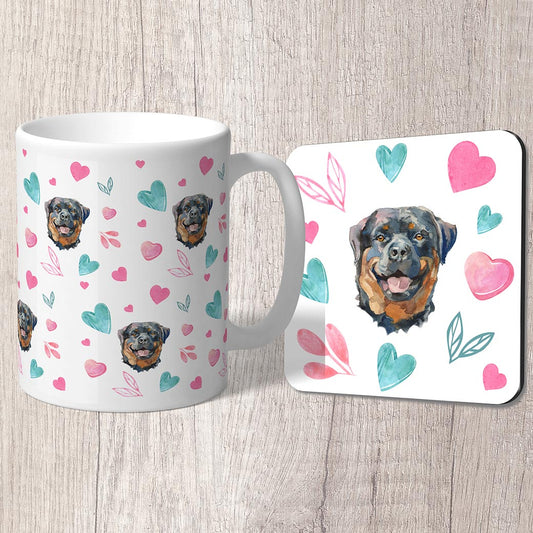 Rottweiler with Pink and Turquoise Hearts Mug