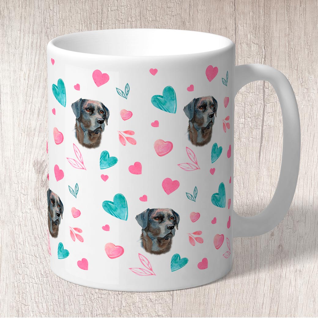 Labrador with Pink and Turquoise Hearts Mug