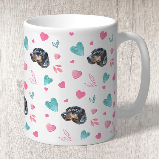 Dachshund with Pink and Turquoise Hearts Mug