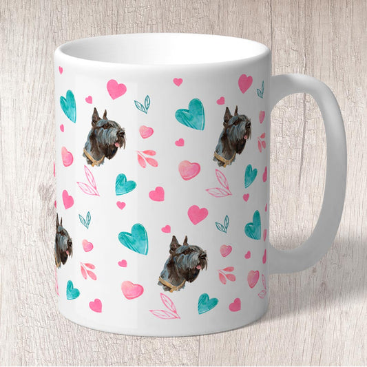 Schnauzer with Pink and Turquoise Hearts Mug