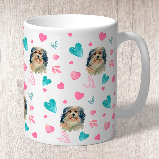 Lowchen little lion with Pink and Turquoise Hearts Mug