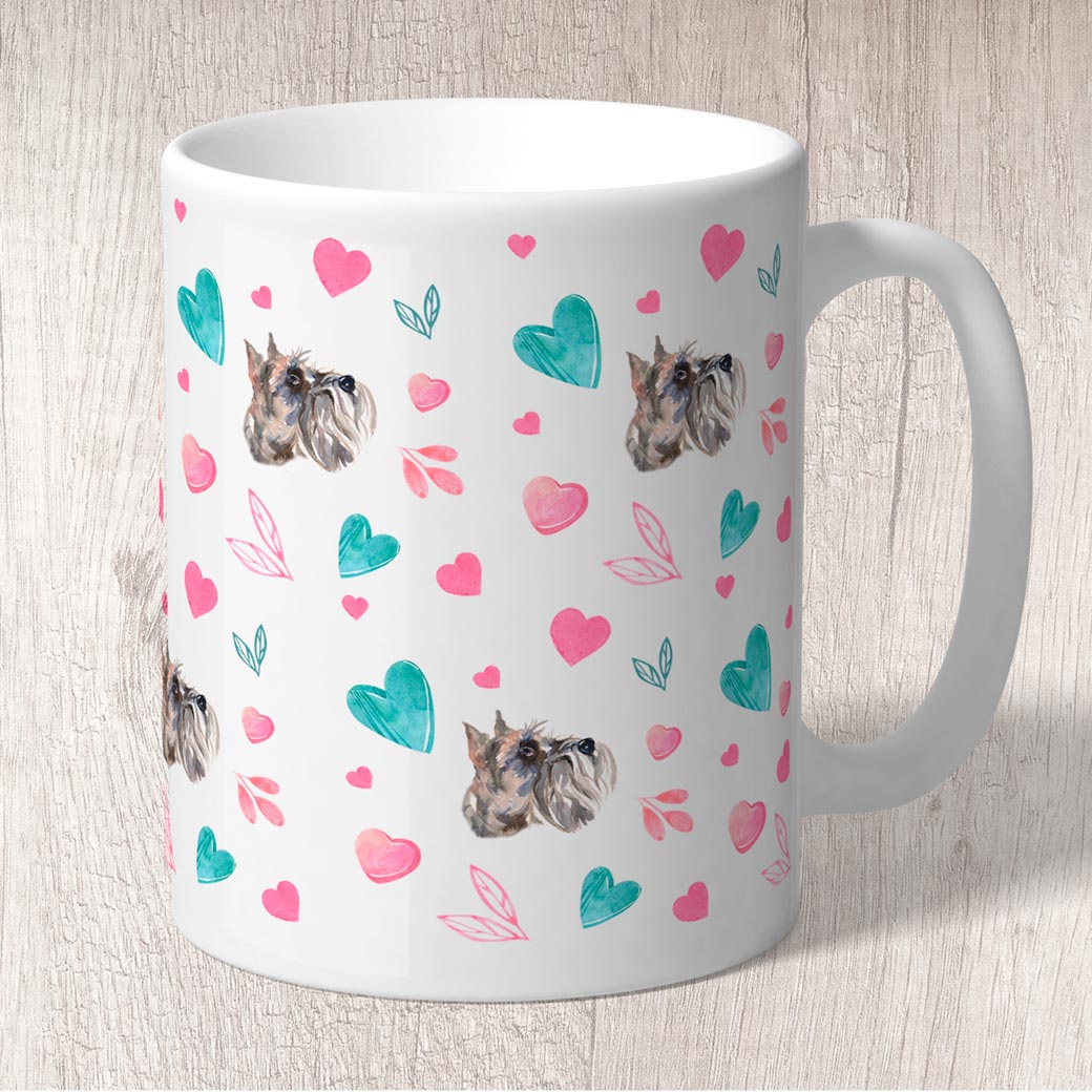 Miniature Schnauzer with Pink and Turquoise Hearts Mug