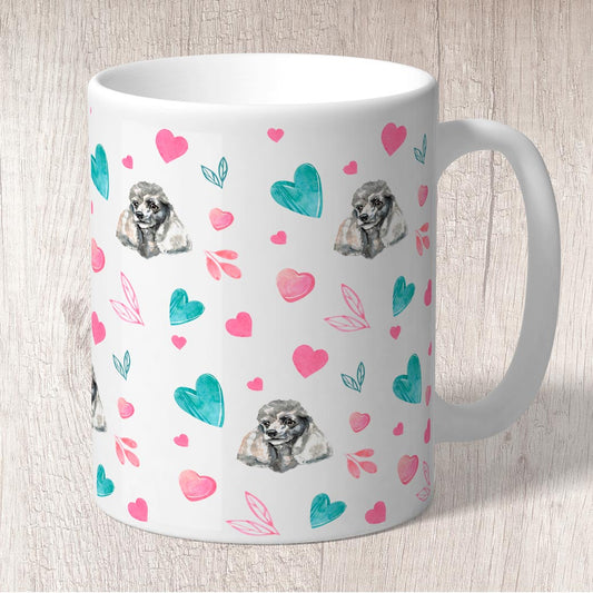 Poodle with Pink and Turquoise Hearts Mug
