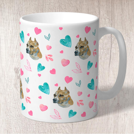 Staffordshire Bull Terrier with Pink and Turquoise Hearts Mug