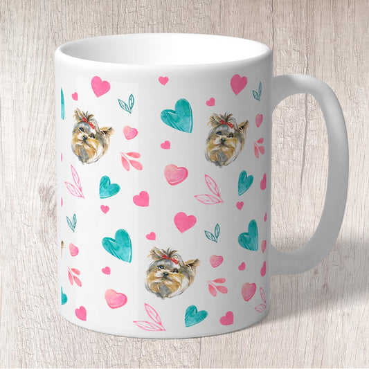 Yorkshire Terrier with Pink and Turquoise Hearts Mug