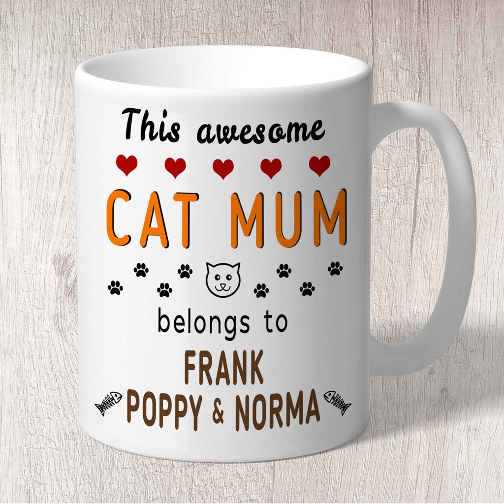 This Awesome Cat Mum Belongs to (cat names) Mug