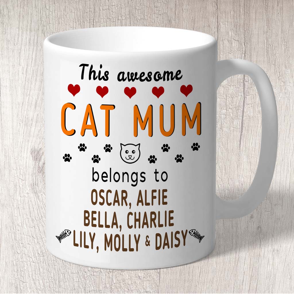This Awesome Cat Mum Belongs to (cat names) Mug