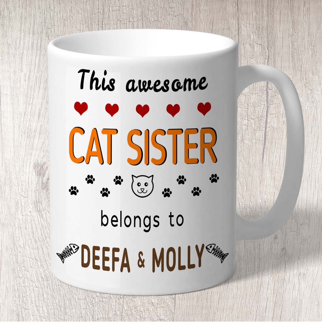 This Awesome Cat Sister Belongs to (cat names) Mug