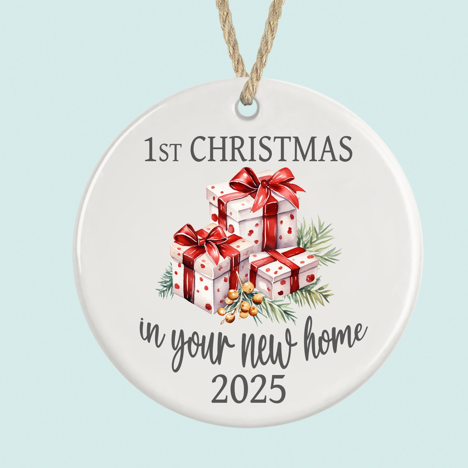 1st Christmas in New Home Ornament 2025 Presents Design Ceramic Decoration