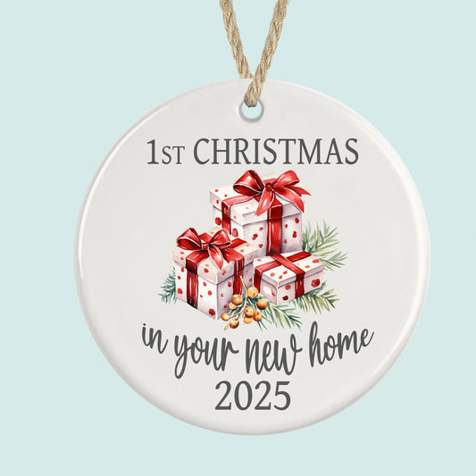 1st Christmas in New Home Ornament 2025 Presents Design Ceramic Decoration