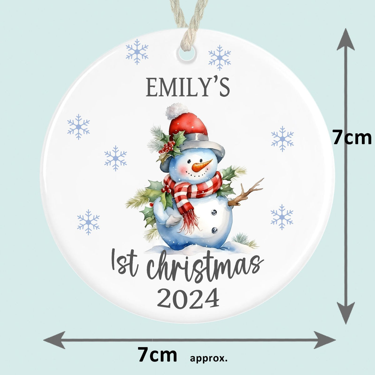 personalised babys first christmas ornament ceramic snowman
