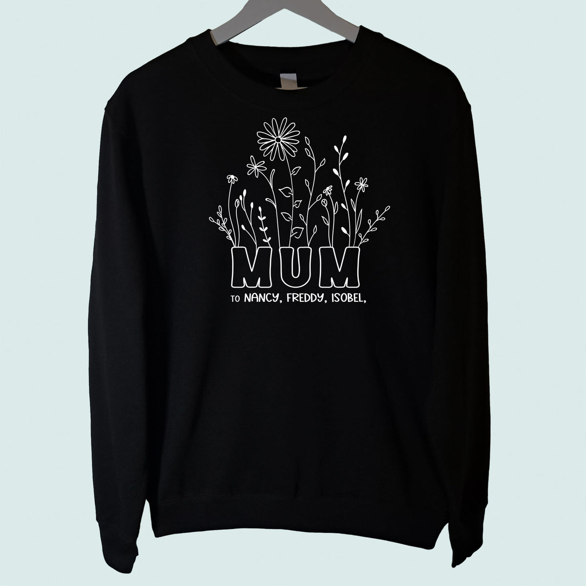 Mum Wildflowers Sweatshirt Personalised with Childrens Names Black