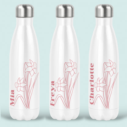 Daffodil Birth Flower Personalised Water Bottle Insulated