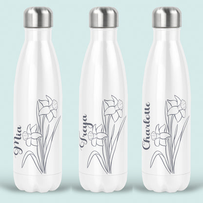 Daffodil Birth Flower Personalised Water Bottle Insulated