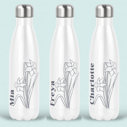 Daffodil Birth Flower Personalised Water Bottle Insulated