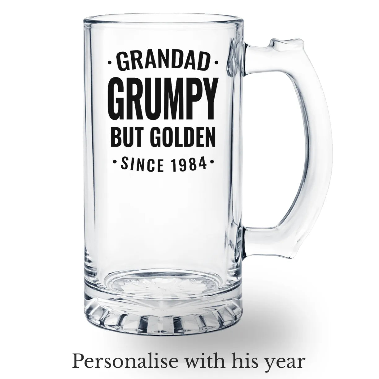 Grandad Beer Glass Grumpy but Golden Customised with Date