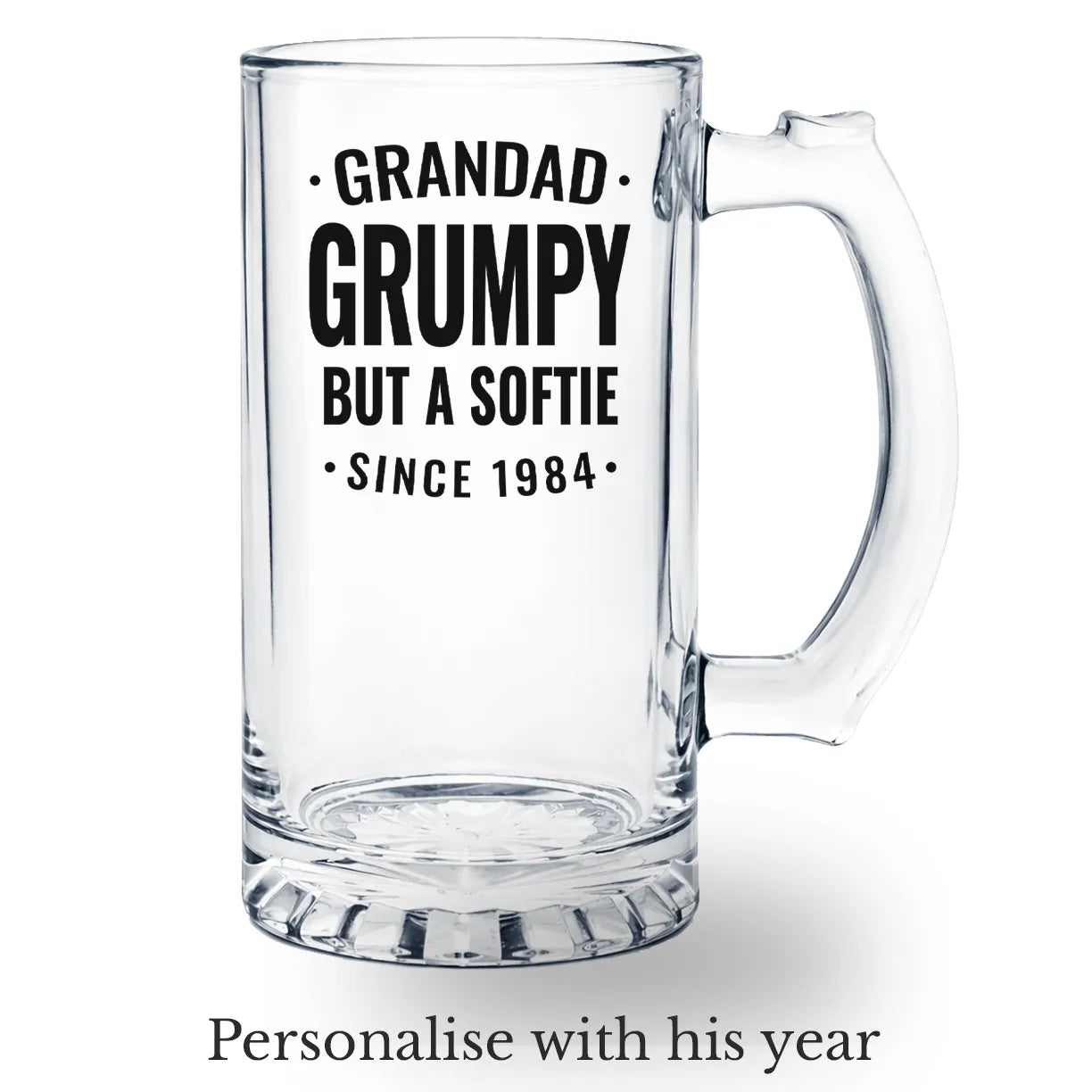Grandad Beer Glass Grumpy but Softie Customised with Date