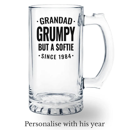 Grandad Beer Glass Grumpy but Softie Customised with Date
