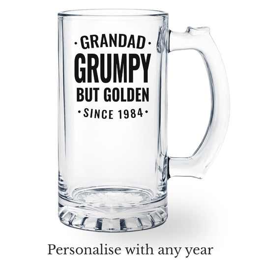 Grandad Beer Glass Grumpy but Golden Customised with Date