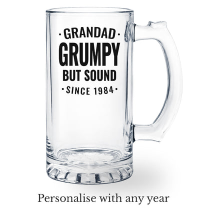 Grandad Beer Glass Grumpy but Sound Customised with Date
