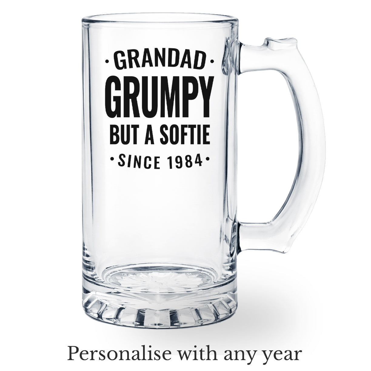 Grandad Beer Glass Grumpy but A Softie Customised with Date