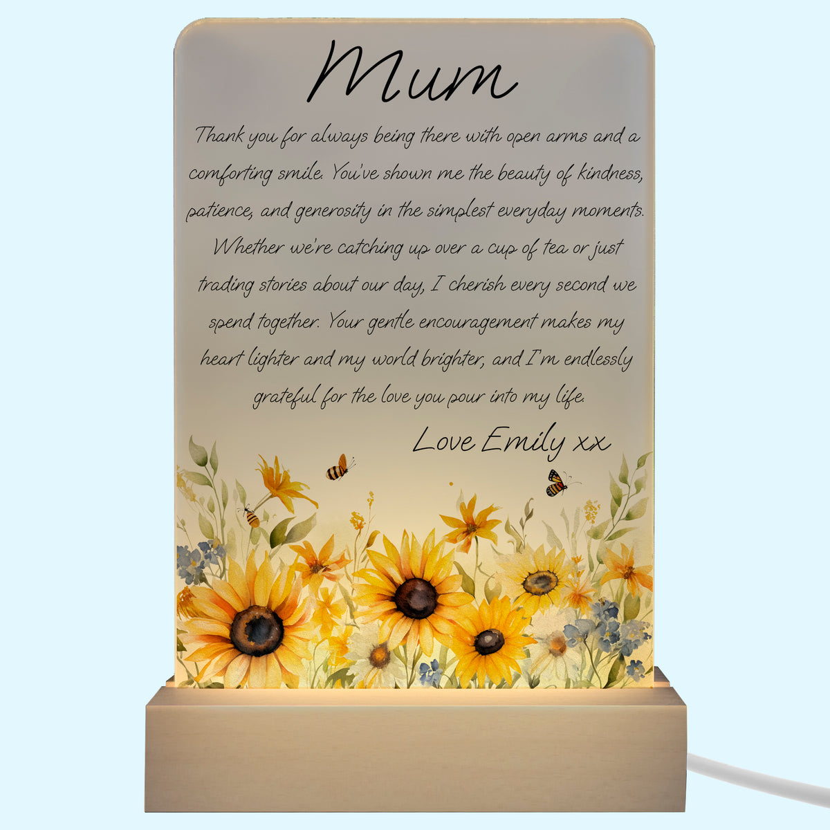 Personalised LED Light Message To Mum Sunflowers Thank you For Always Being There