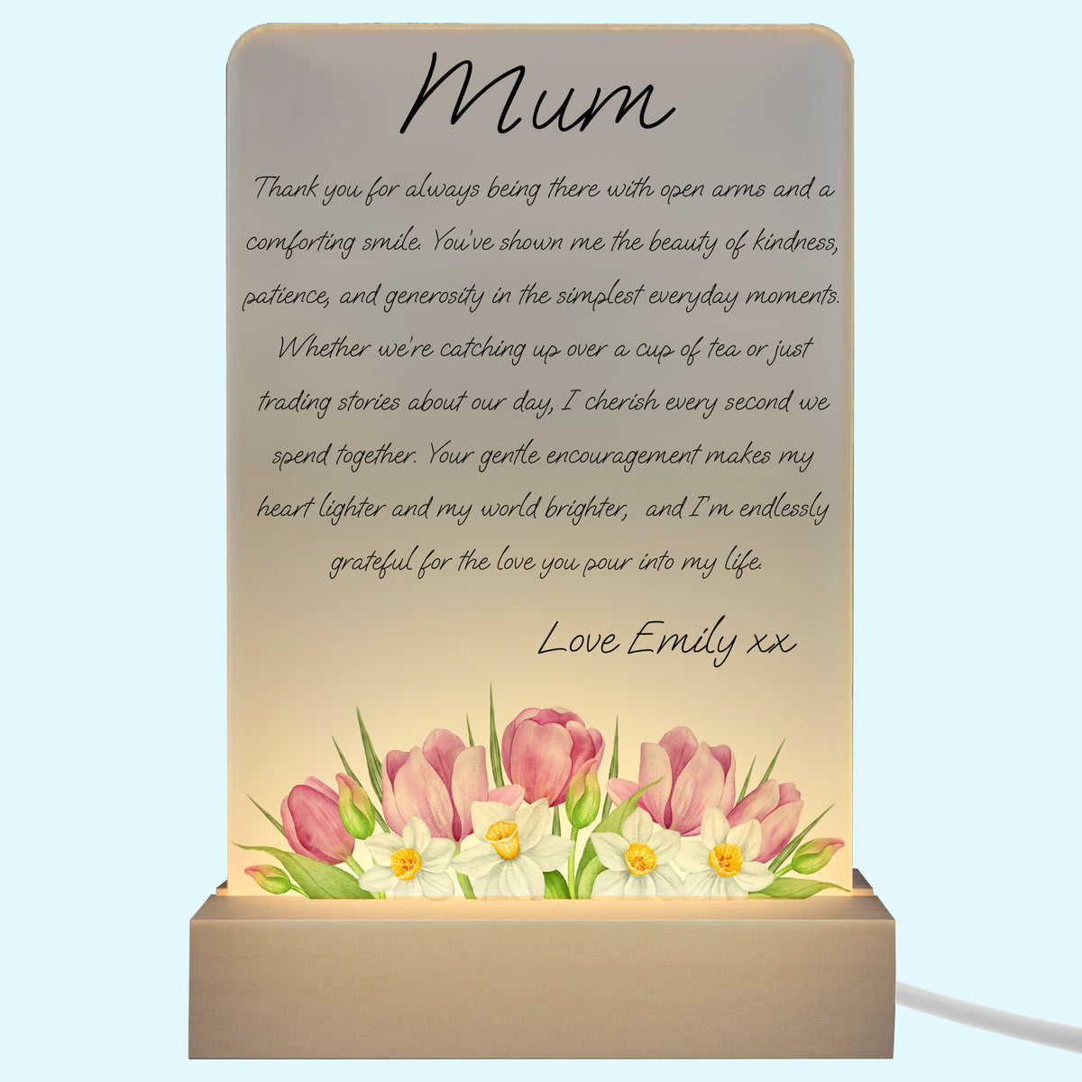 Personalised LED Light Message To Mum Daffodils Tulips Thank you For Always Being There