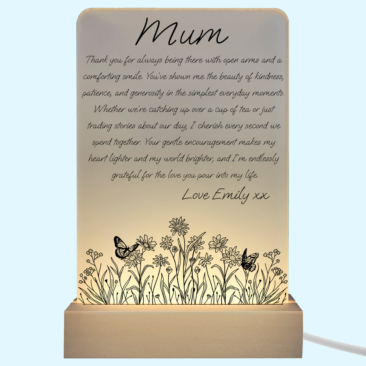 Personalised LED Light Message To Mum Wildflowers Outline Thank you For Always Being There