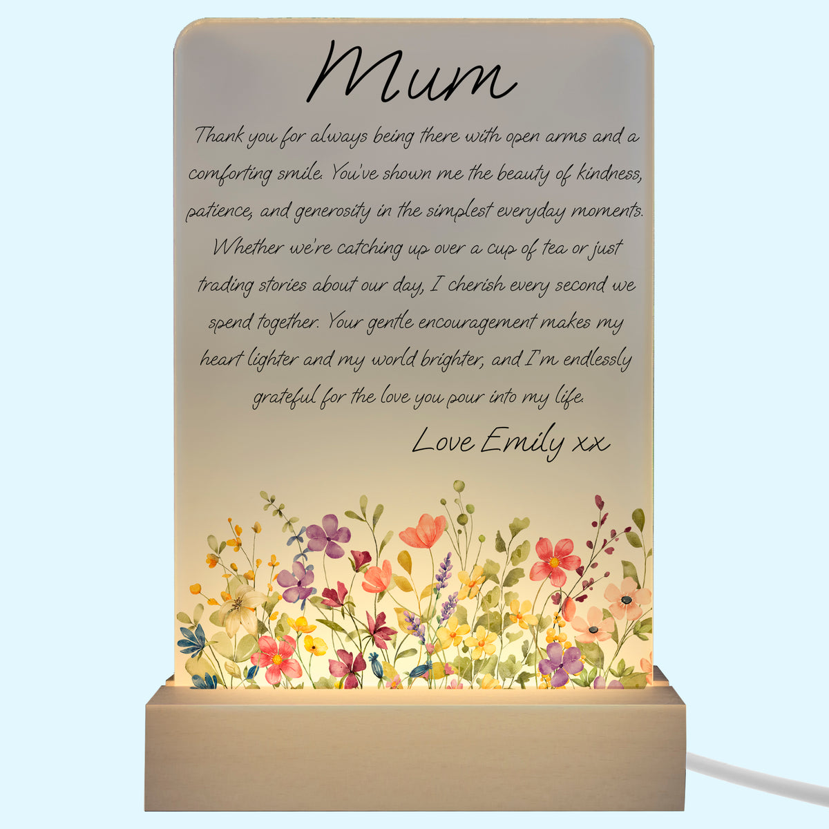 Personalised LED Light Message To Mum Wildflowers Thank you For Always Being There