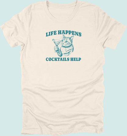 Life Happens Cocktails Help Cat T-Shirt