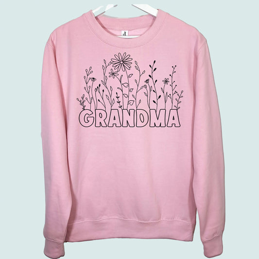 Grandma Wildflowers Sweatshirt Baby Pink