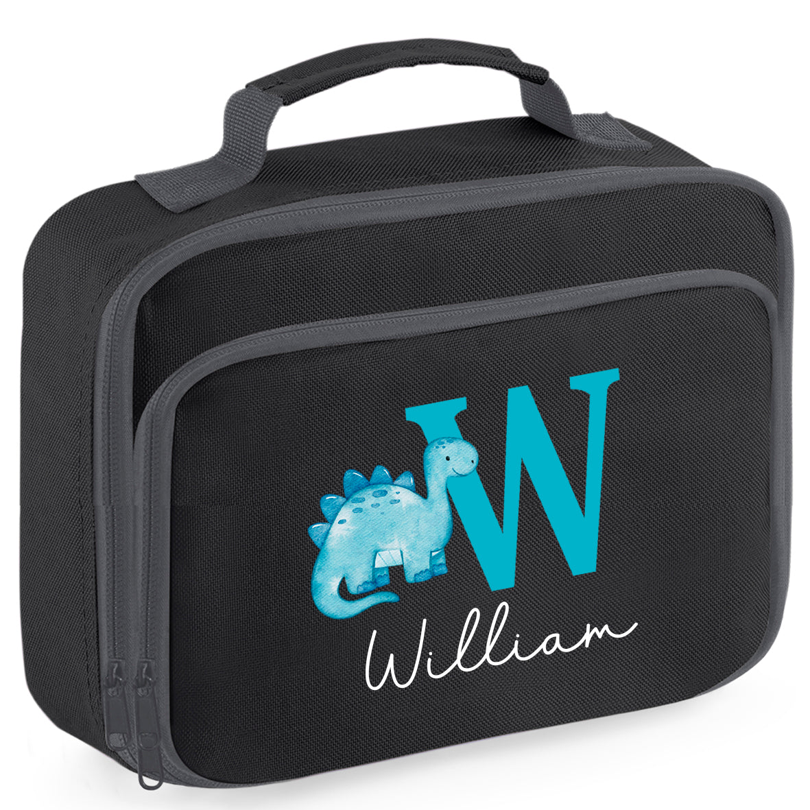 Personalised Lunch Bag, Blue Dinosaur Design with Name