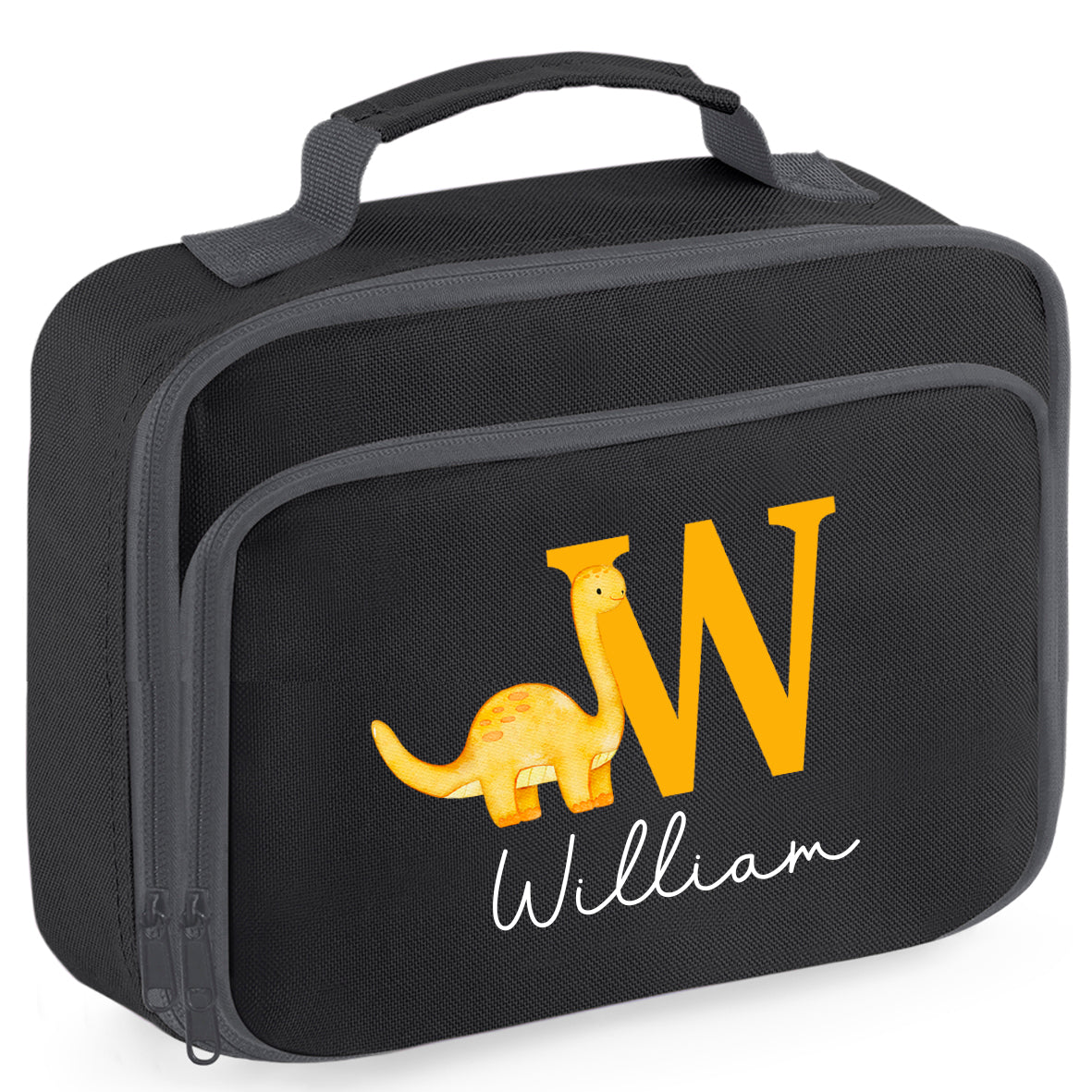 Personalised Lunch Bag, Orange Dinosaur Design with Name